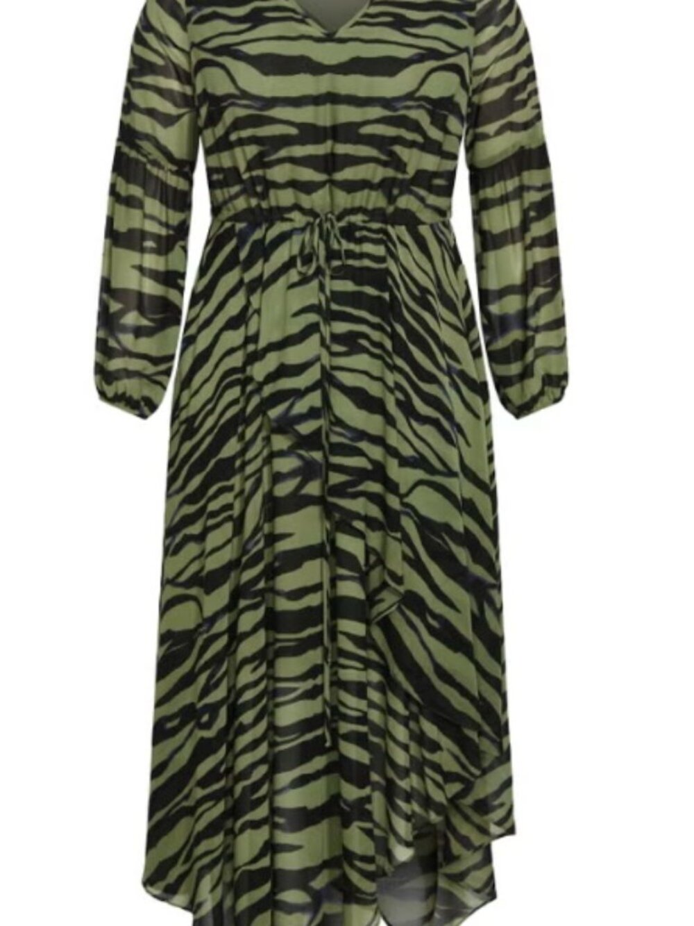 Avenue NWOT Chiffon Midi Dress Olive Black Handkerchief Hem Size 26/28